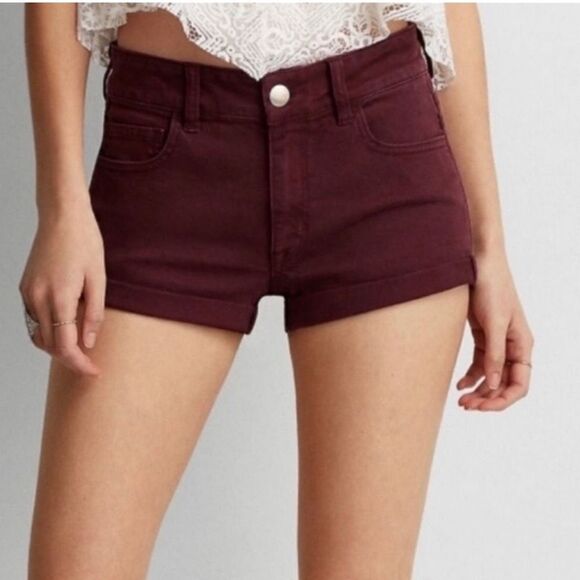 American Eagle Women's Hi-Rise Shortie size 4 Maroon - Picture 1 of 8